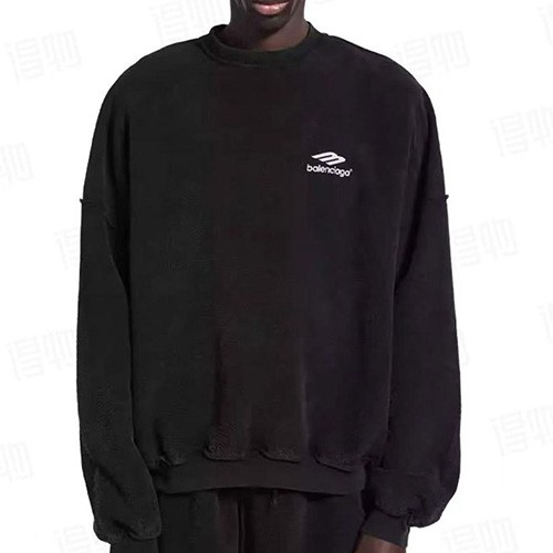 [홍콩명품.BALENCIAGA] 발렌시아가 25SS 로고 스포티 자수 빈티지 맨투맨 티셔츠 (블랙), BM23809, KK, 레플리카의류,미러급사이트