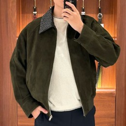 [홍콩명품.BOTTEGA VENETA] 보테가베네타 25SS 로고 인트레치아토 카라 레더 가죽 봄버 자켓 (카키), BM23815, TOM, 레플리카의류,미러급사이트