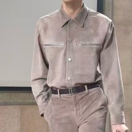 [홍콩명품.Hermes] 에르메스 25SS 로고 레더 가죽 카라 자켓 (핑크), BM23820, TOM, 레플리카의류,미러급사이트