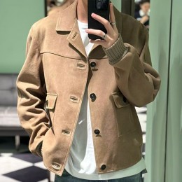 [홍콩명품,PRADA] 프라다 25SS 로고 레더 가죽 카라 자켓 (카라멜), BM23821, PG, 레플리카의류,미러급사이트