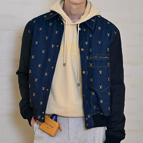 [홍콩명품.LOUIS VUITTON] 루이비통 25SS 로고 솜패딩 데님 카라 봄버 자켓 1AIN60, BM23859, KB, 레플리카의류,미러급사이트