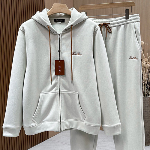 [홍콩명품.Loro Piana] 로로피아나 25SS 로고 자수 후드 집업 자켓 + 조거 팬츠 바지 상하의 세트 (4컬러), BM23925, 레플리카의류,미러급사이트