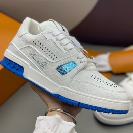 [홍콩명품.LOUIS VUITTON] 루이비통 25SS 로고 남여 모노그램 트레이너 스니커즈 운동화 (화이트-블루), SE5874, PMD, 명품스니커즈,운동화,구두,로퍼,하이탑,신발