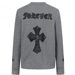 [홍콩명품.Chrome Hearts] 크롬하츠 25SS 로고 크로스 V넥 니트 가디건 (그레이), BM23966, G5, 레플리카의류,미러급사이트