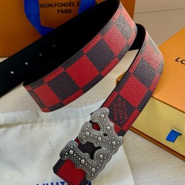 [홍콩명품.LOUIS VUITTON] 루이비통 25SS 로고 LV Initiales 다미에 레더 가죽 리버서블 벨트 (레드-2버클), 4.0cm, BT1500, 명품레플리카,인터넷쇼핑몰,남자명품,해외직구