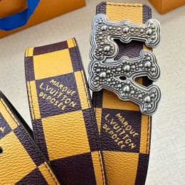 [홍콩명품.LOUIS VUITTON] 루이비통 25SS 로고 LV Initiales 다미에 레더 가죽 리버서블 벨트 (노랑-2버클), 4.0cm, BT1501, 명품레플리카,인터넷쇼핑몰,남자명품,해외직구