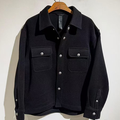 [가격문의][홍콩명품.Chrome Hearts] 크롬하츠 25SS 로고 버튼 캐시미어 카라 자켓 (블랙), BM23983, X2, 레플리카의류,미러급사이트