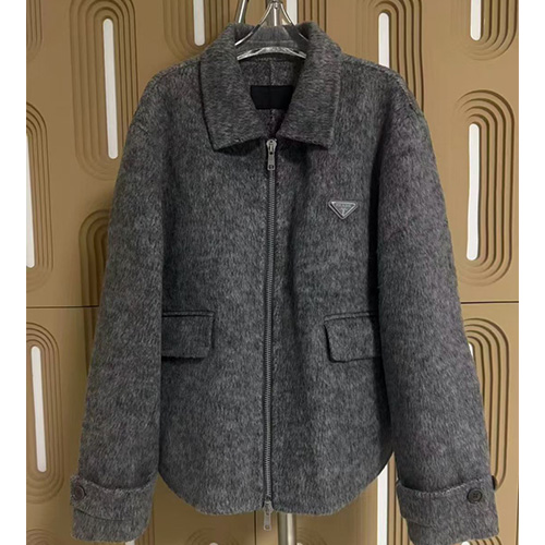 [가격문의][홍콩명품,PRADA] 프라다 25SS 삼각로고 캐시미어 카라 집업 자켓 (다크그레이), BM23986, X2, 레플리카의류,미러급사이트