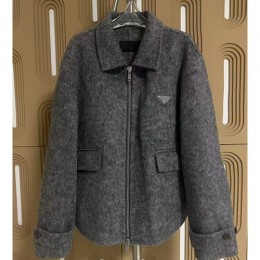 [가격문의][홍콩명품,PRADA] 프라다 25SS 삼각로고 캐시미어 카라 집업 자켓 (다크그레이), BM23986, X2, 레플리카의류,미러급사이트