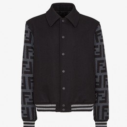 [가격문의][홍콩명품,FENDI] 펜디 25SS 로고 FF패턴 캐시미어 카라 봄버 자켓 (블랙), BM24008, PG, 레플리카의류,미러급사이트