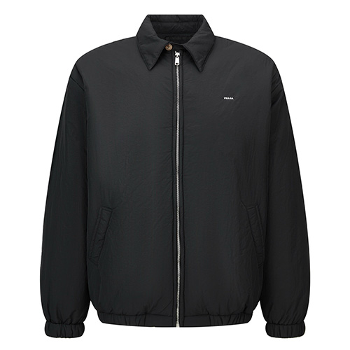 [홍콩명품,PRADA] 프라다 25SS 로고 자수 나일론 카라 솜패딩 봄버 자켓 (블랙), BM24065, KK, 레플리카의류,미러급사이트