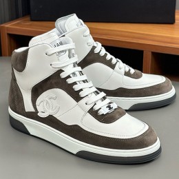 [홍콩명품.CHANEL] 샤넬 25SS 로고 레더 가죽 하이탑 스니커즈 운동화 (브라운-화이트), SE5959, S3, 명품스니커즈,운동화,구두,로퍼,하이탑,신발