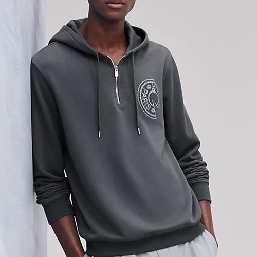 [홍콩명품.Hermes] 에르메스 25SS 로고 Jeu d\'Adresse 하프지퍼 후드 티셔츠 (2컬러), BM24187, HH, 레플리카의류,미러급사이트