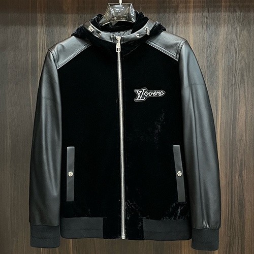 [홍콩명품.LOUIS VUITTON] 루이비통 25SS 로고 레더 가죽 레이어드 후드 집업 자켓 (2컬러), BM24229, HH, 레플리카의류,미러급사이트