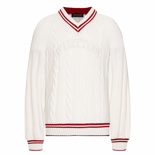 [홍콩명품.LOUIS VUITTON] 루이비통 25SS 로고 프레피 V넥 케이블 풀오버 1AIJYR (화이트), BM24257, KK, 레플리카의류,미러급사이트