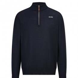 [홍콩명품,MIU MIU] 미우미우 26SS 로고 터틀넥 하프지퍼 니트 스웨터 (네이비), BM24308, JL, 레플리카의류,미러급사이트