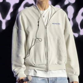 [홍콩명품.BALENCIAGA] 발렌시아가 26SS 로고 자수 빈티지 후드 집업 자켓 (화이트), BM24348, KK, 레플리카의류,미러급사이트