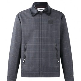 [홍콩명품,MIU MIU] 미우미우 26SS 로고 패턴 카라 봄버 자켓 (그레이), BM24349, KK, 레플리카의류,미러급사이트