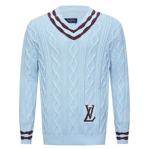 [홍콩명품.LOUIS VUITTON] 루이비통 26SS 로고 Tyler V넥 니트 스웨터 1AFPYY (스카이블루), BM24366, 레플리카의류,미러급사이트