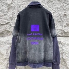 [가격문의][홍콩명품.ACNE STUDIO] 아크네스튜디오 26SS 로고 워싱 빈티지 3톤 카라 긴팔 티셔츠 (블랙), BM24405, 레플리카의류,미러급사이트