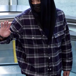 [홍콩명품.Chrome Hearts] 크롬하츠 26SS 로고 체크패턴 기모 울 남방 셔츠 (네이비), BM24439, KB, 레플리카의류,미러급사이트