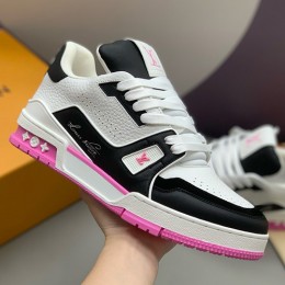 [홍콩명품.LOUIS VUITTON] 루이비통 26SS 로고 남여 모노그램 트레이너 스니커즈 운동화 (블랙-화이트-핑크), SE6037, PMD, 명품스니커즈,운동화,구두,로퍼,하이탑,신발