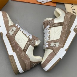 [홍콩명품.LOUIS VUITTON] 루이비통 26SS 로고 남여 모노그램 트레이너 스니커즈 운동화 (브라운-아이보리), SE6039, PMD, 명품스니커즈,운동화,구두,로퍼,하이탑,신발