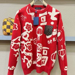 [홍콩명품.LOUIS VUITTON] 루이비통 26SS 로고 패턴 캐시미어 니트 스웨터 (레드), BM24572, 레플리카의류,미러급사이트