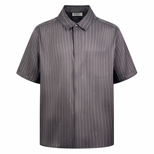 [홍콩명품.YSL] 입생로랑 26SS 로고 스트라이프 반팔 남방 셔츠 (그레이), BM24660, JL, 레플리카의류,미러급사이트