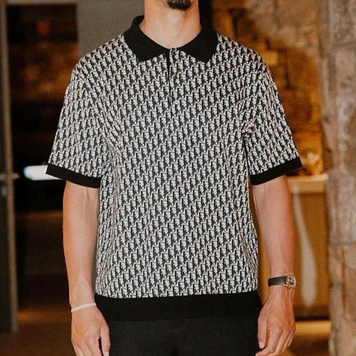 [홍콩명품,Christian Dior] 디올 26SS 로고 오블리크 카라 폴로 니트 반팔 티셔츠 (화이트-블랙), BM24661, JL, 레플리카의류,미러급사이트