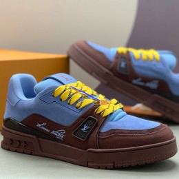 [홍콩명품.LOUIS VUITTON] 루이비통 26SS 로고 남여 모노그램 트레이너 스니커즈 운동화 (블루-브라운), SE6097, PMD, 명품스니커즈,운동화,구두,로퍼,하이탑,신발