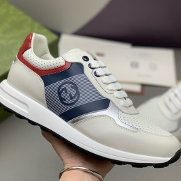 [홍콩명품.Gucci] 구찌 26SS 로고 레더 가죽 스니커즈 운동화 (화이트-블루), SE6101, PMD, 명품스니커즈,운동화,구두,로퍼,하이탑,신발