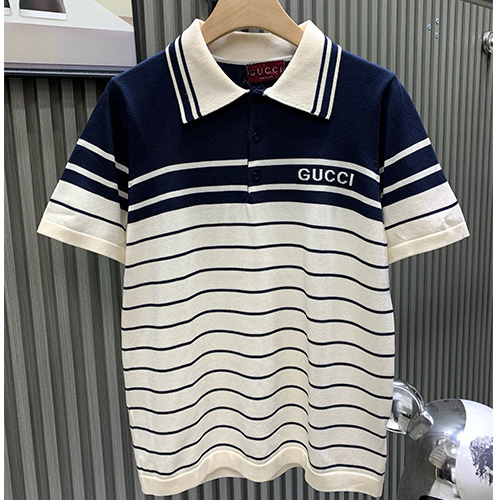 [홍콩명품.Gucci] 구찌 26SS 로고 스트라이프 카라 폴로 반팔 티셔츠 (아이보리-네이비), BM24794, S1F, 레플리카의류,미러급사이트