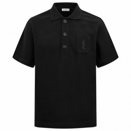 [홍콩명품.YSL] 입생로랑 26SS 로고 자수 카라 폴로 반팔 티셔츠 (블랙), BM24838, JL, 레플리카의류,미러급사이트