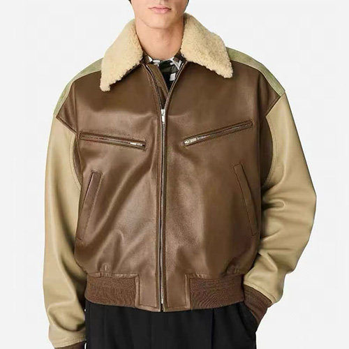 [홍콩명품.BOTTEGA VENETA] 보테가베네타 26SS 로고 시어링 레더 가죽 봄버 자켓 (브라운), BM24902, TOM, 레플리카의류,미러급사이트