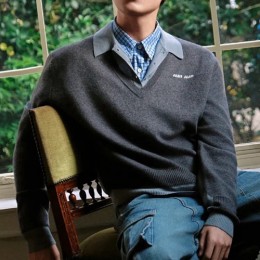 [홍콩명품,MIU MIU] 미우미우 26SS 로고 2톤 셔츠 니트 스웨터 (그레이), BM24929, KK, 레플리카의류,미러급사이트