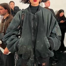 [가격문의][홍콩명품.BALENCIAGA] 발렌시아가 26SS 로고 빈티지 데님 솜패딩 자켓 (블랙), BM24954, JL, 레플리카의류,미러급사이트