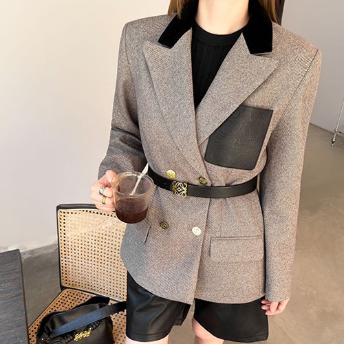 [홍콩명품.LOEWE] 로에베 26SS 로고 여성 울 벨티드 정장 자켓 (베이지), BM25056, TBG, 레플리카의류,미러급사이트