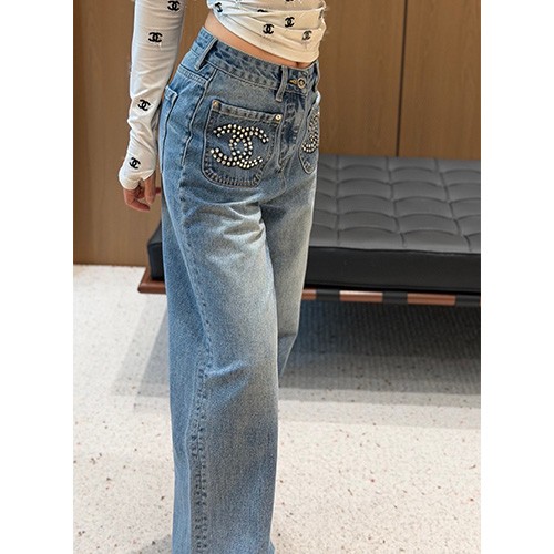 [홍콩명품.CHANEL] 샤넬 26SS 로고 여성 오버핏 데님 팬츠 진 청바지, BM25135, COCO, 무료배송