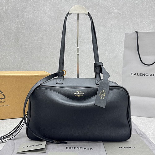 [홍콩명품.BALENCIAGA] 발렌시아가 26SS 로고 Carrie 라지 레더 가죽 토트백 핸드백 (블랙), BGM5707, BDA, 무료배송