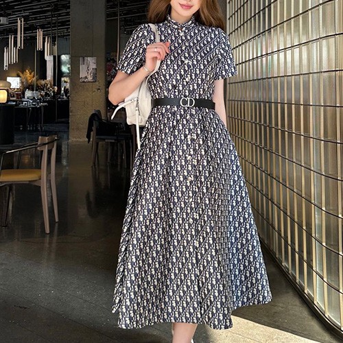 [홍콩명품,Christian Dior] 디올 26SS 로고 여성 오블리크 벨티드 반팔 원피스, BM25264, MC, 무료배송