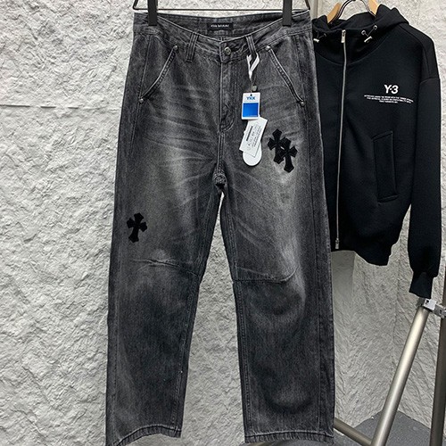 크롬하츠 로고 크로스 데님 팬츠 진 청바지 (다크그레이) 26SS