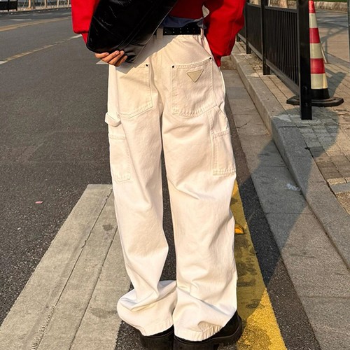 프라다 삼각로고 데님 카고 팬츠 바지 (화이트) 26SS