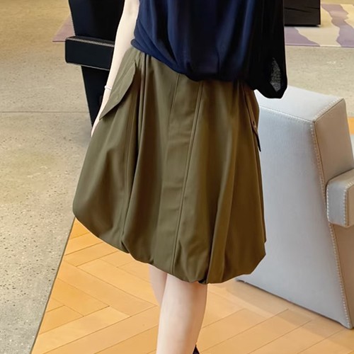 로에베 로고 여성 미디 스커트 (카키) 26SS