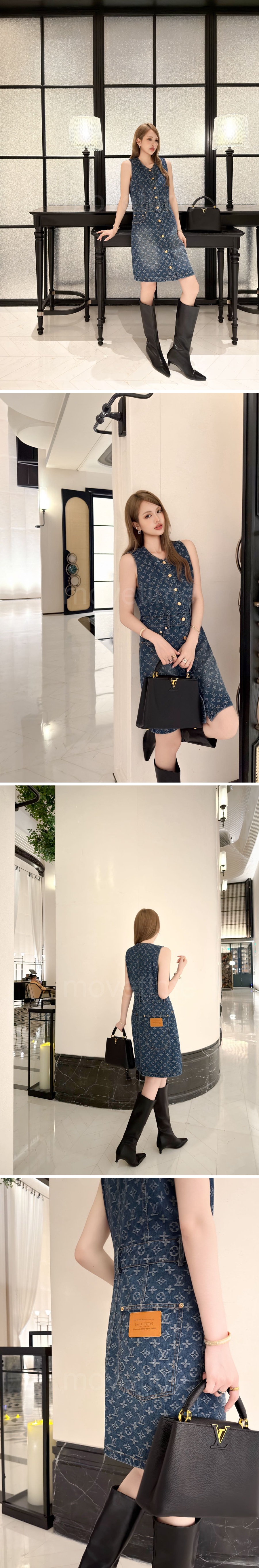 루이비통 로고 여성 모노그램 데님 슬리브리스 원피스 26SS 상세이미지 2