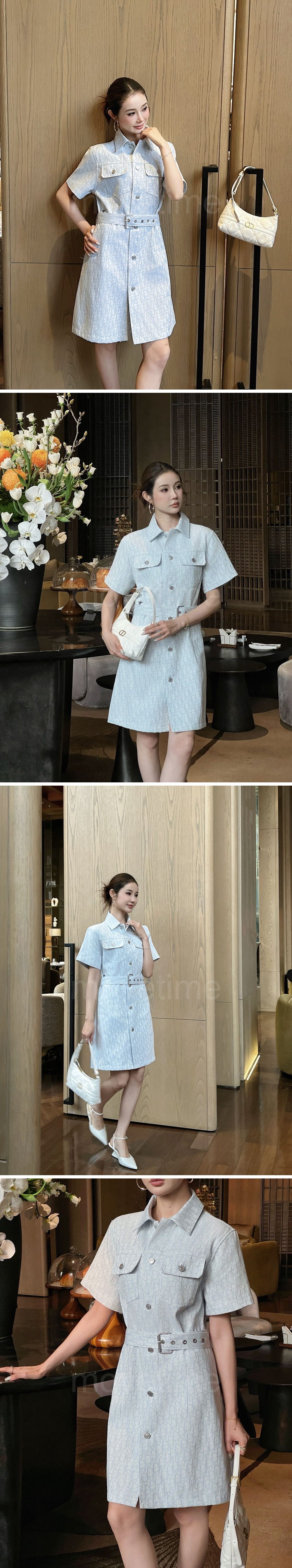 디올 로고 여성 오블리크 데님 카라 반팔 원피스 (스카이블루) 26SS 상세이미지 2