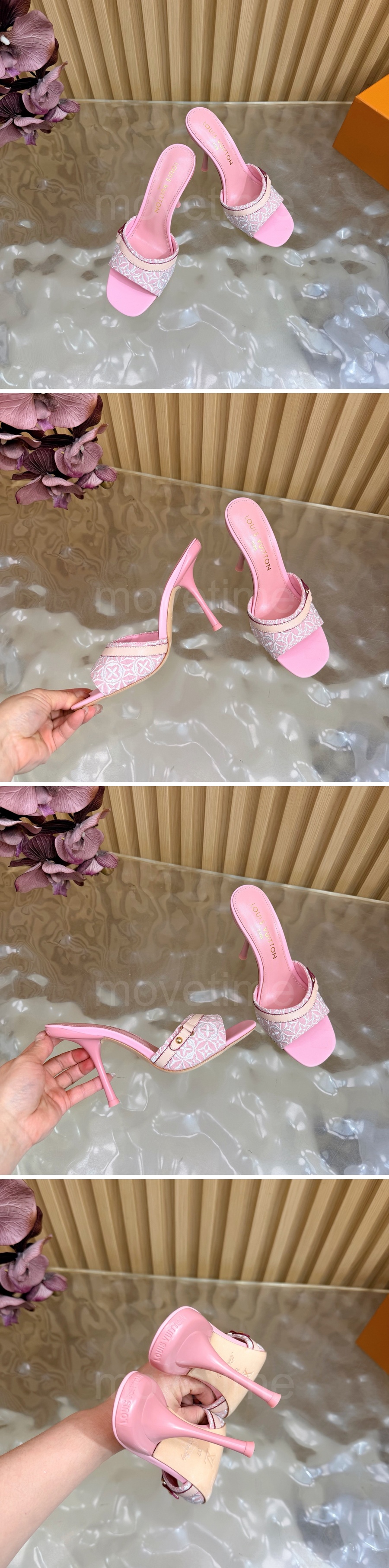 루이비통 로고 여성 모노그램 9.5cm 힐 슬리퍼 (핑크) 26SS 상세이미지 3