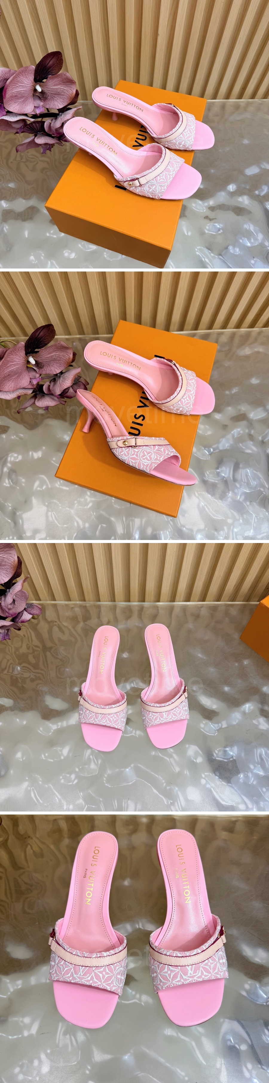 루이비통 로고 여성 모노그램 5.5cm 힐 슬리퍼 (핑크) 26SS 상세이미지 2