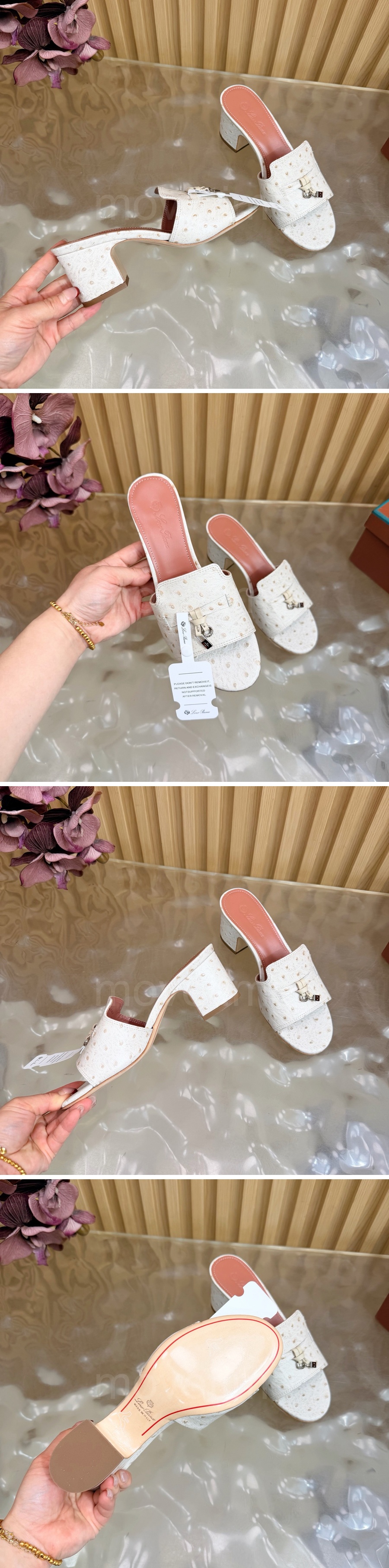 로로피아나 로고 여성 레더 가죽 5cm 굽 슬리퍼 (3컬러) 26SS 상세이미지 3