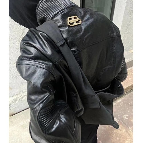 발렌시아가 로고 터틀넥 레더 가죽 봄버 자켓 (2컬러) 26SS